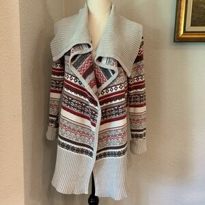 Bob Timberlake Women's Sz Small Fair Isle Shawl Collar Knit Open Front Cardigan